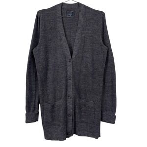 Abercrombie & Fitch Cardigan Sweater Longline V-Neck Medium Grey